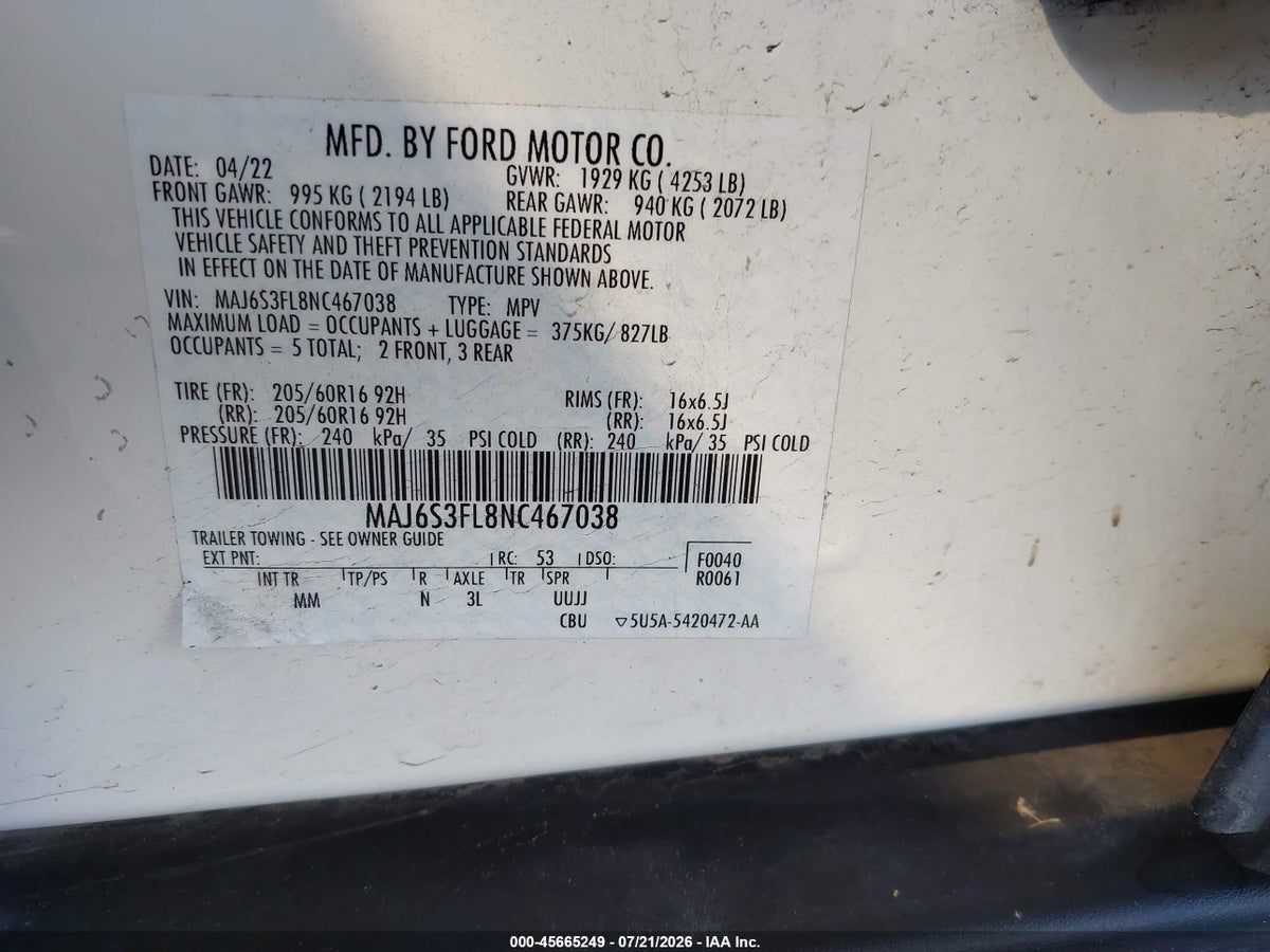 2022 FORD ECOSPORT S — снимка 4